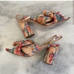 LOEFFLER RANDALL Camellia Butter Multi Floral Pleated Knot Bow Heels